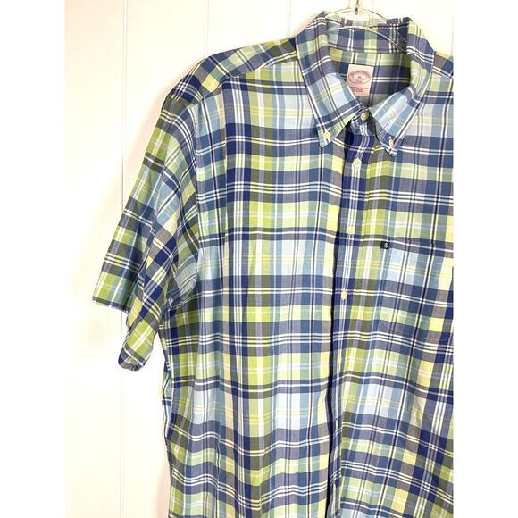 Brooks Brothers 386 Men's Blue/Green Plaid Short Sleeve Buttondown Shirt Size XL - Picture 3 of 7